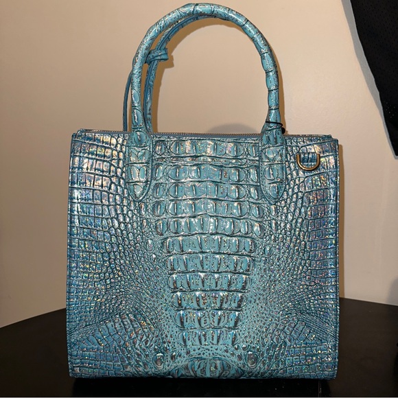 Brahmin Caroline Arctic Blue Melbourne Genuine Leather Large Satchel Purse New - Picture 7 of 16